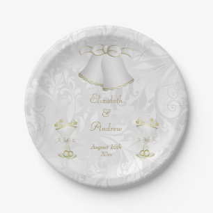 Romantic Wedding Bells & Champagne Flutes Paper Plates