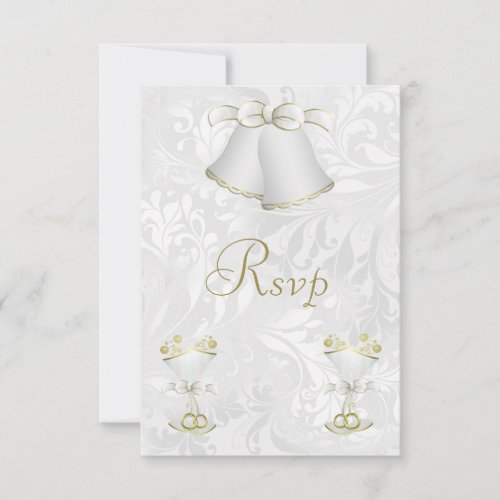 Romantic Wedding Bells  Champagne Flutes RSVP Card