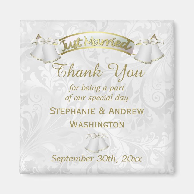 Romantic Wedding Bells Thank You Magnet (Front)