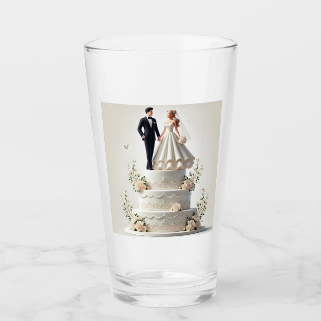 Romantic wedding cake Glass Cup. (Front)