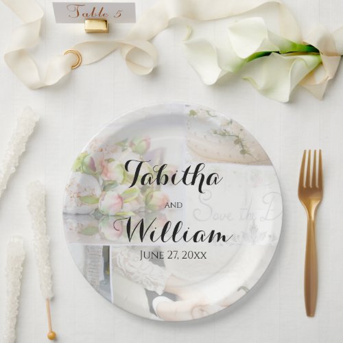 Romantic Wedding Collage Reception Paper Plates