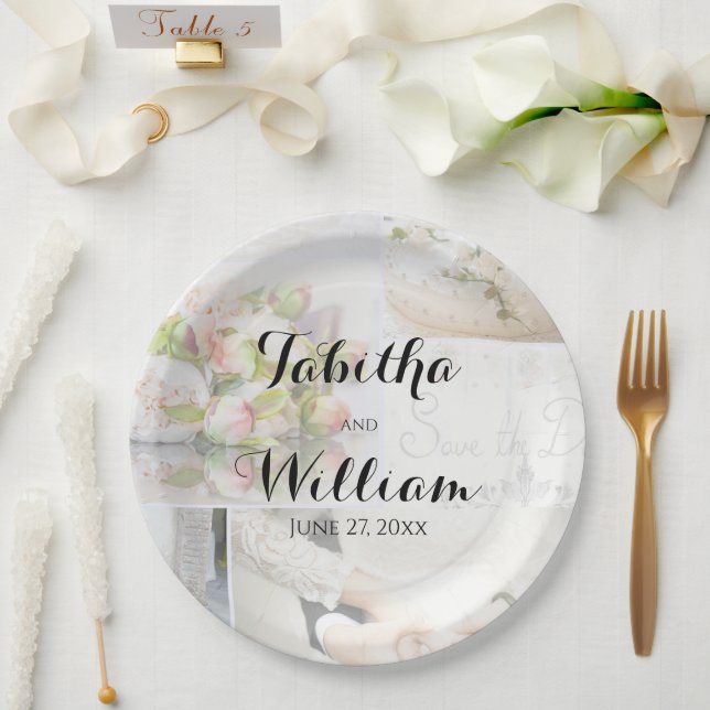Romantic Wedding Collage Reception Paper Plates (Wedding)
