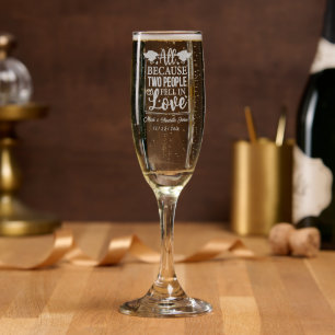 Romantic Wedding couple add names date  Champagne Flute