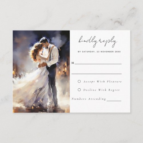 Romantic wedding couple dancing Wedding RSVP Card