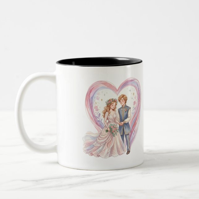Romantic wedding couple holding hands Two-Tone coffee mug (Left)