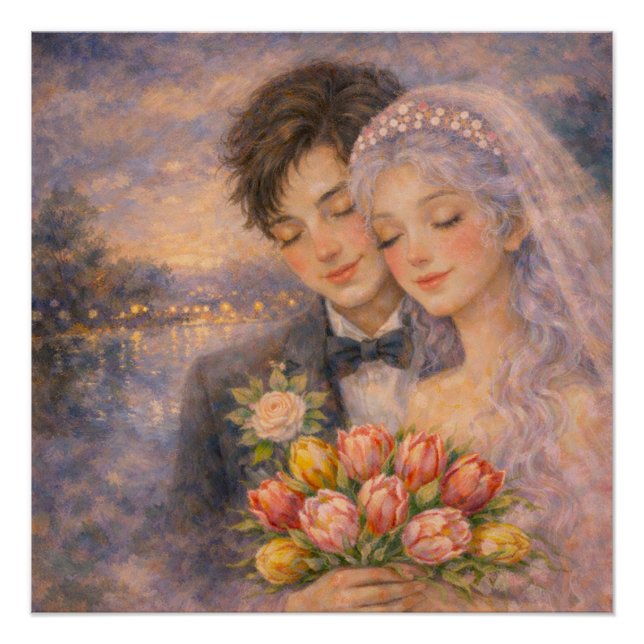 Romantic Wedding Couple Illustration Poster (Front)