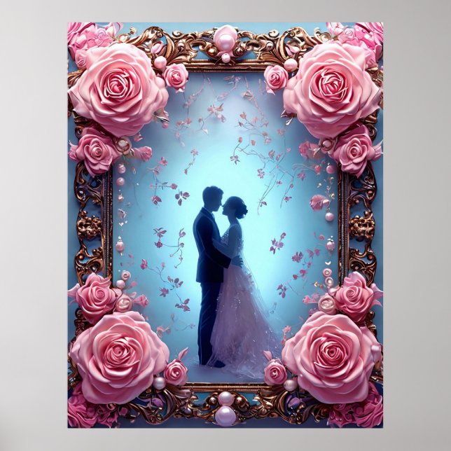 Romantic wedding Couple in Elegant Frame Poster (Front)
