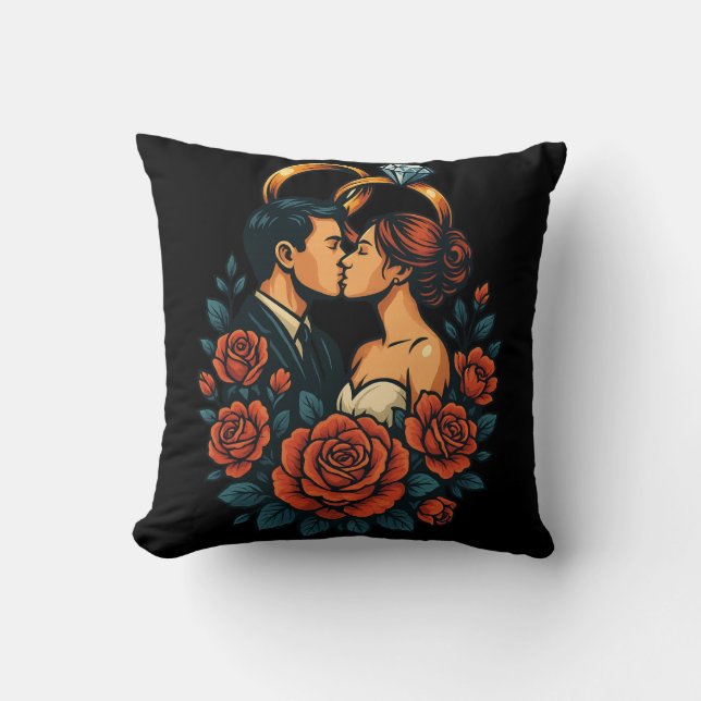 Romantic Wedding Couple Long Sleeve Shirt  Throw Pillow (Front)