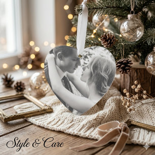 Romantic Wedding Couple Photo Heart Shape Ornament