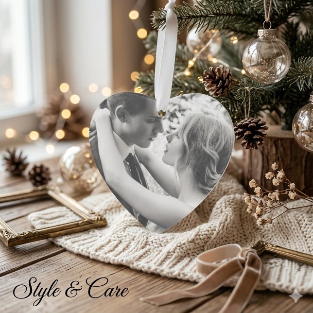Romantic Wedding Couple Photo Heart Shape Ornament (Romantic Wedding Couple Photo Heart Shape Ornament)
