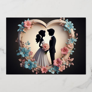 Romantic Wedding Couple Silhouette Foil Invitation