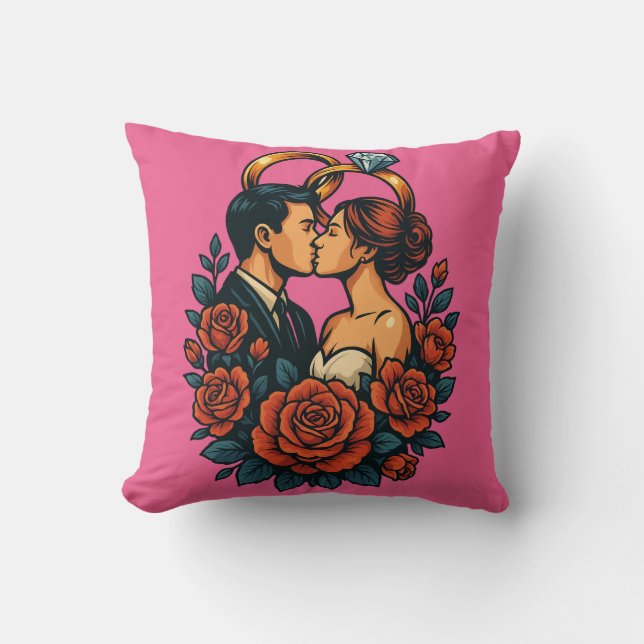 Romantic Wedding Couple Throw Pillow (Front)