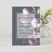 Romantic Wedding Dark Black Moody Pink Florals 2 Invitation (Standing Front)