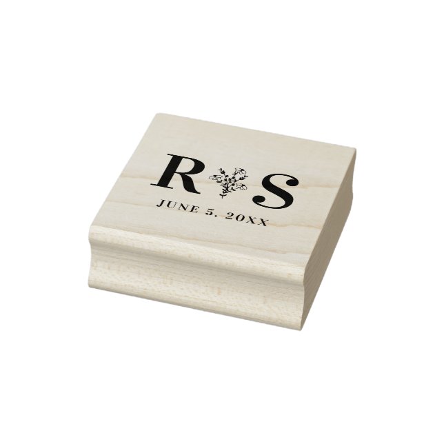 Romantic Wedding Design with Wildflowers & Initial Rubber Stamp (Stamp)