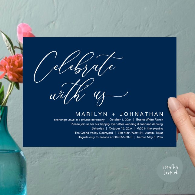Romantic Wedding Dinner Party, Celebrate with us Invitation (Celebrate with us, Romantic Wedding Dinner Brunch Party Invites Card PDF Modern Classy Navy Blue)