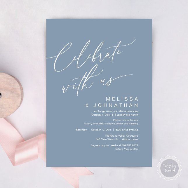 Romantic Wedding Dinner Party, Celebrate with us Invitation (Romantic Wedding Dinner Party, Celebrate with us Lunch Brunch Modern Invites Card  PDF Dusty Blue)