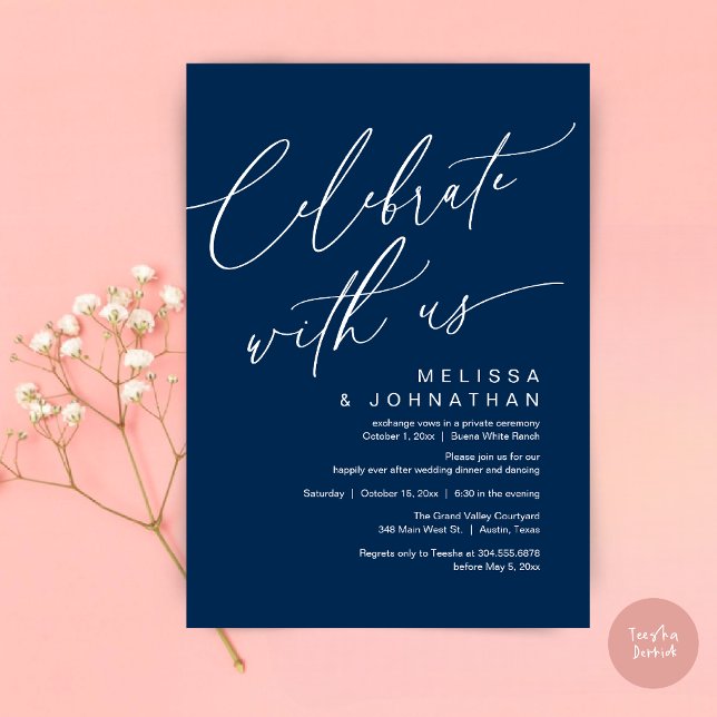 Romantic Wedding Dinner Party, Celebrate with us Invitation (Romantic Wedding Dinner Party, Celebrate with us Lunch Brunch Modern Invites Card  PDF Navy Blue)