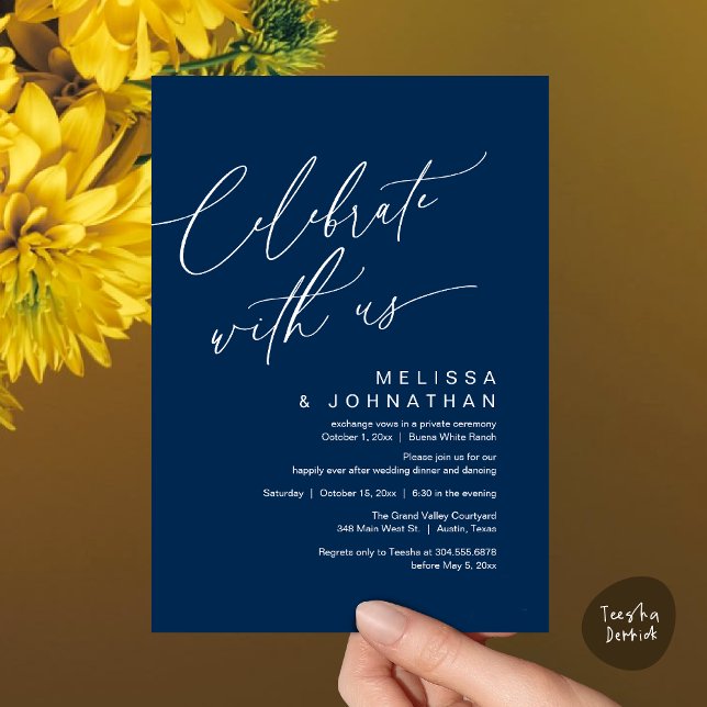 Romantic Wedding Dinner Party, Celebrate with us Invitation (Romantic Wedding Dinner Party, Celebrate with us Lunch Brunch Modern Invites Card  PDF Navy Blue)
