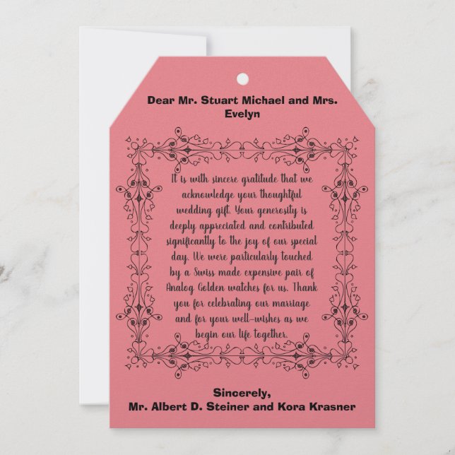 Romantic Wedding Flat Thank You Card | Personalize (Front)