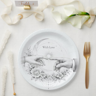 Romantic Wedding Hands Minimalist Paper Plates