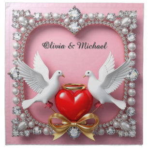 Romantic Wedding Heart Frame with Doves Cloth Napkin