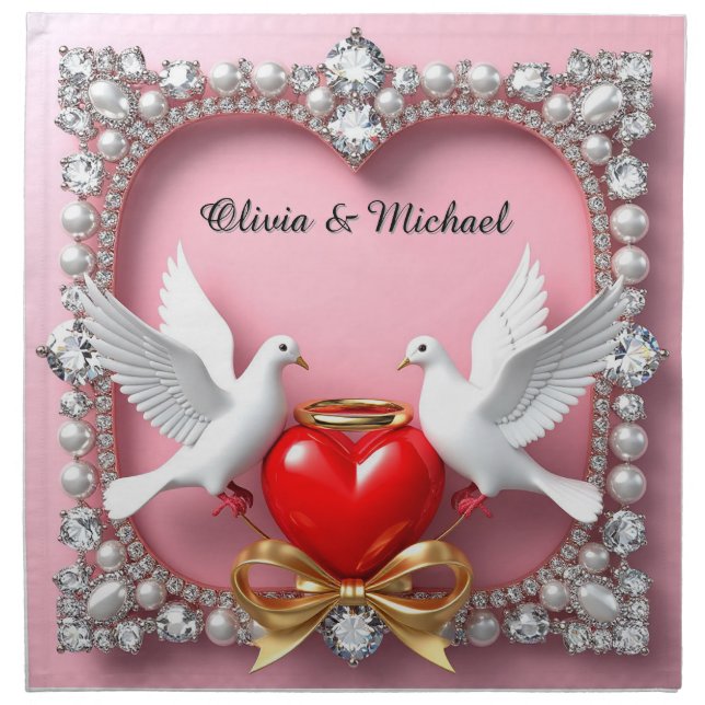 Romantic Wedding Heart Frame with Doves Cloth Napkin (Front)