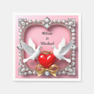Romantic Wedding Heart Frame with Doves Napkins