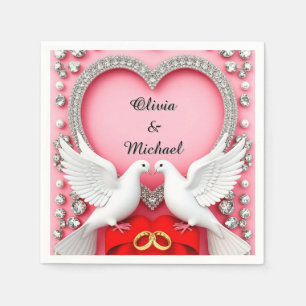 Romantic Wedding Heart Frame with Doves Napkins