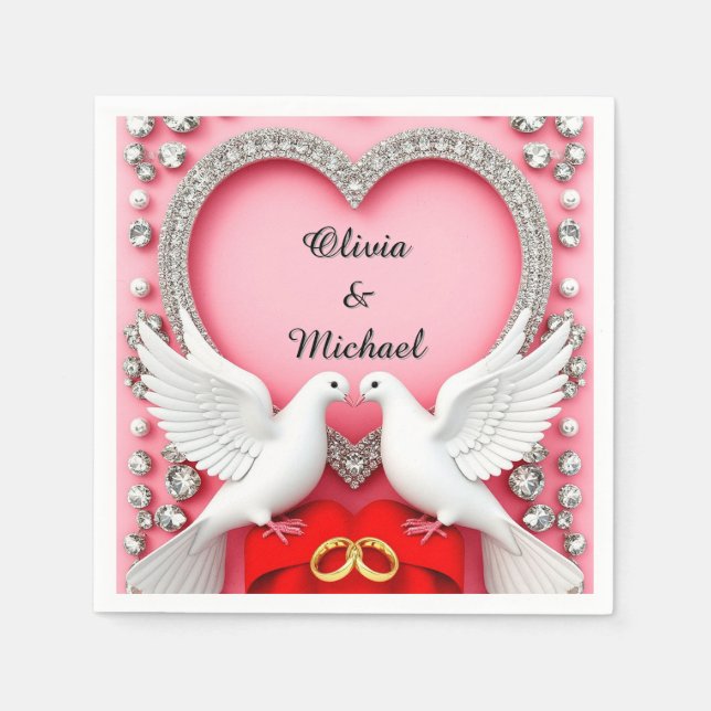 Romantic Wedding Heart Frame with Doves Napkins (Front)