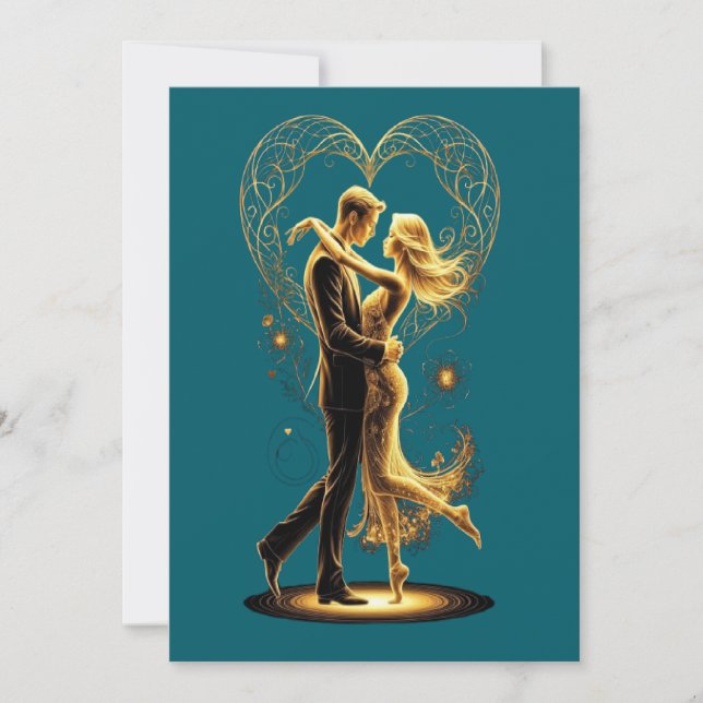 Romantic wedding invitation featuring a dancing co (Front)