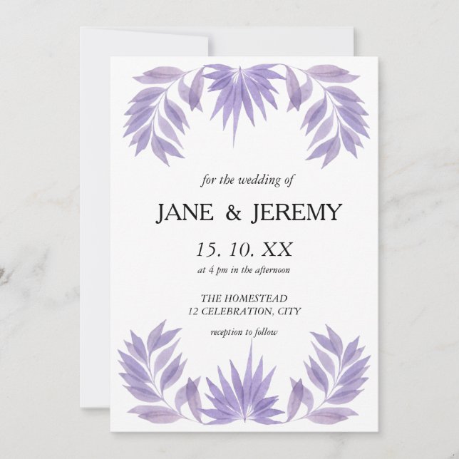 Romantic Wedding Invitation Purple Watercolor Bran (Front)