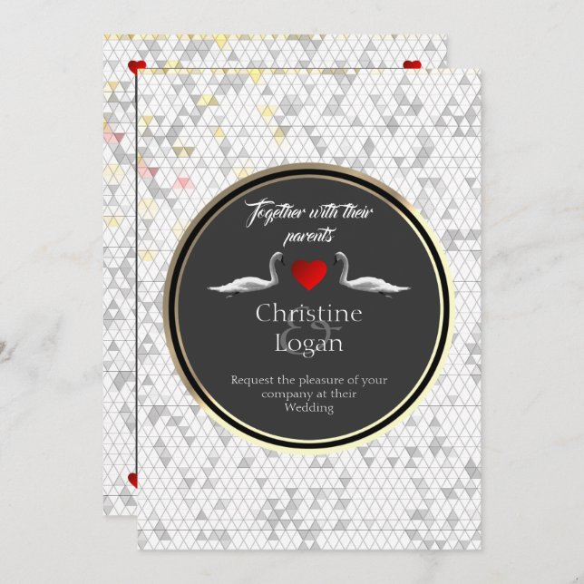 Romantic Wedding Invitation Swan Design (Front/Back)