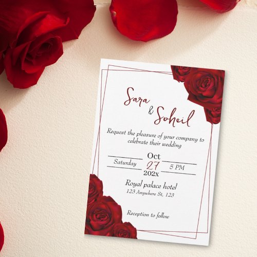 Romantic Wedding Invitations with Red Roses