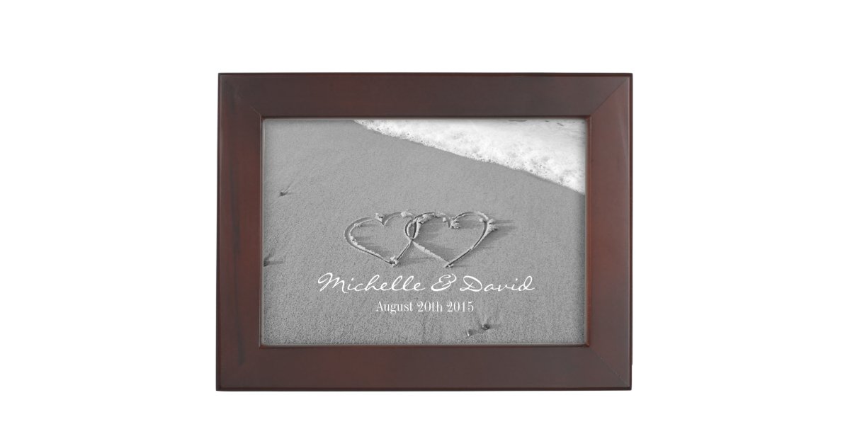 Romantic Wedding Keepsake Box With Hearts In Sand Zazzle Com