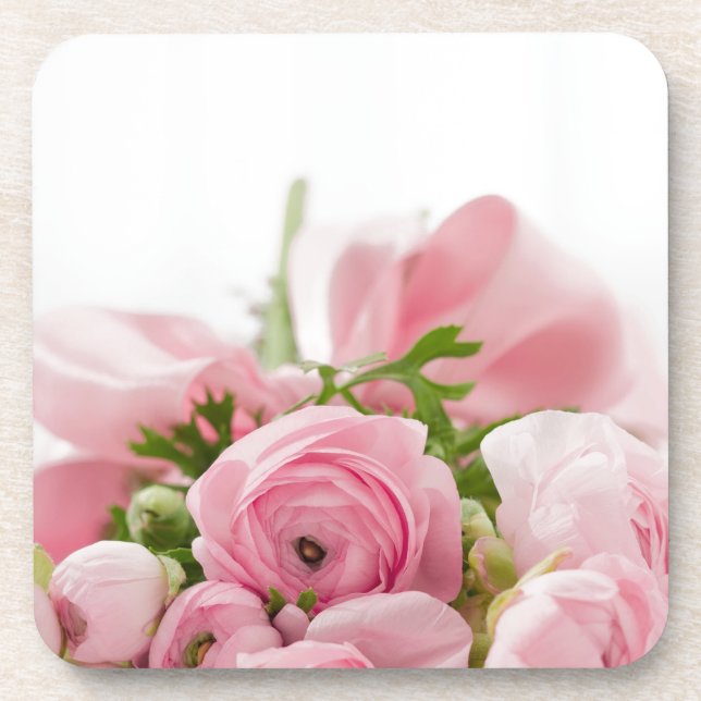 Romantic Wedding Love Soft Pink Flower Bouquet Beverage Coaster (Front)