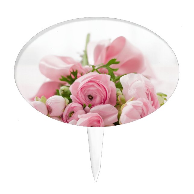 Romantic Wedding Love Soft Pink Flower Bouquet Cake Topper (Front)