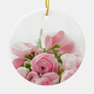 Romantic Wedding Love Soft Pink Flower Bouquet Ceramic Ornament
