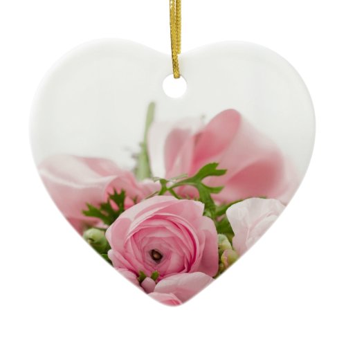 Romantic Wedding Love Soft Pink Flower Bouquet Ceramic Ornament