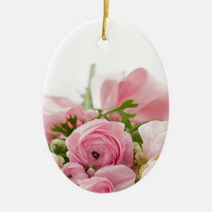 Romantic Wedding Love Soft Pink Flower Bouquet Ceramic Ornament