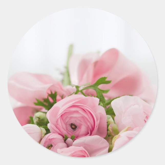 Romantic Wedding Love Soft Pink Flower Bouquet Classic Round Sticker (Front)