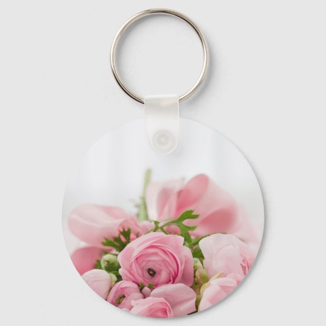 Romantic Wedding Love Soft Pink Flower Bouquet Keychain (Front)