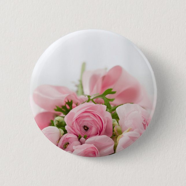 Romantic Wedding Love Soft Pink Flower Bouquet Pinback Button (Front)