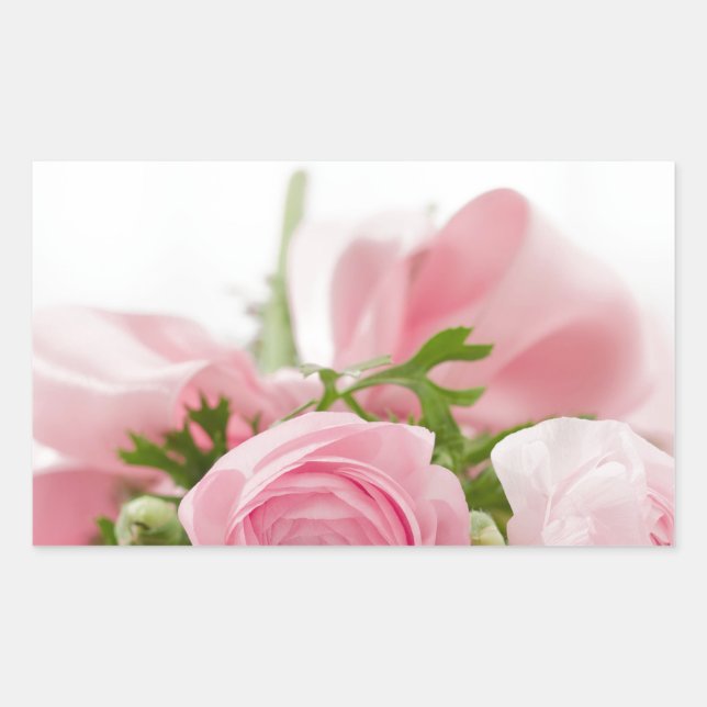 Romantic Wedding Love Soft Pink Flower Bouquet Rectangular Sticker (Front)