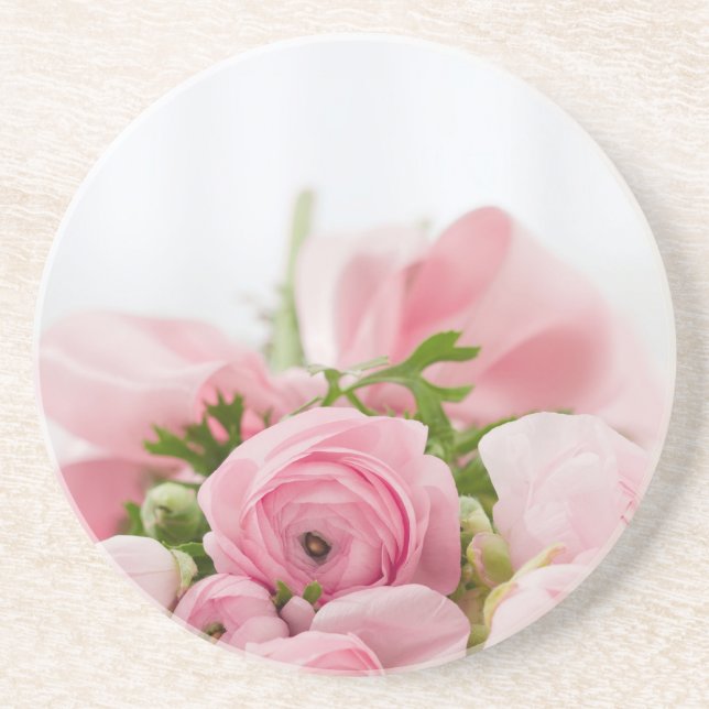 Romantic Wedding Love Soft Pink Flower Bouquet Sandstone Coaster (Front)