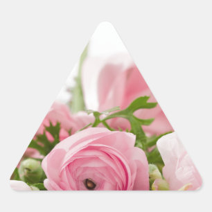 Romantic Wedding Love Soft Pink Flower Bouquet Triangle Sticker