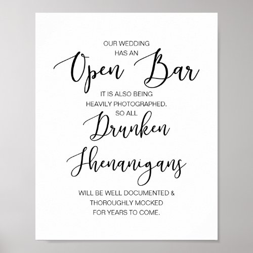 Romantic Wedding Open Bar drunken shenanigans Poster