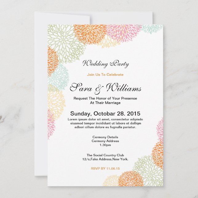 romantic wedding party invitation (Front)