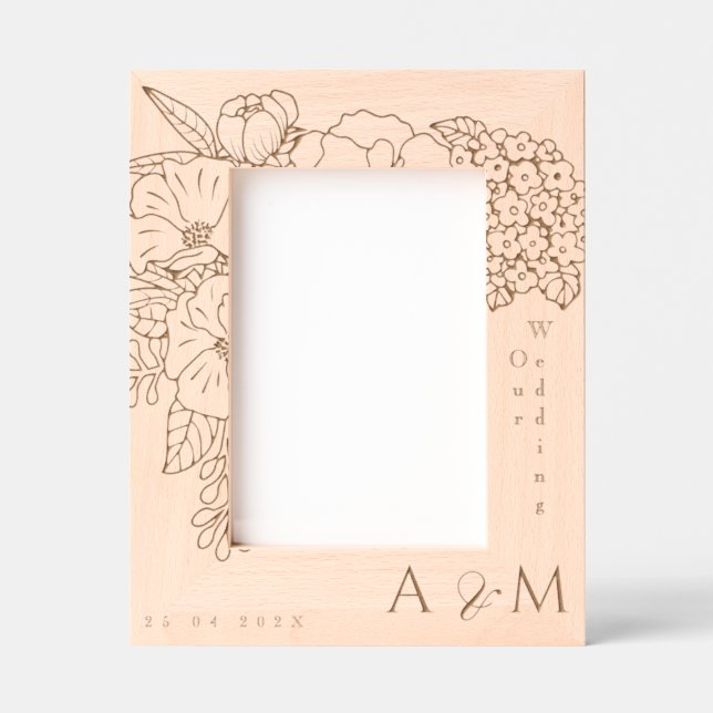 Romantic Wedding Peonies Ivory White Engraved Frames (Front)