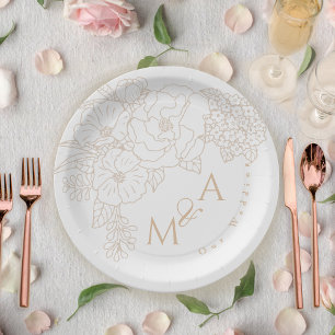 Romantic Wedding Peonies Ivory White Paper Plates