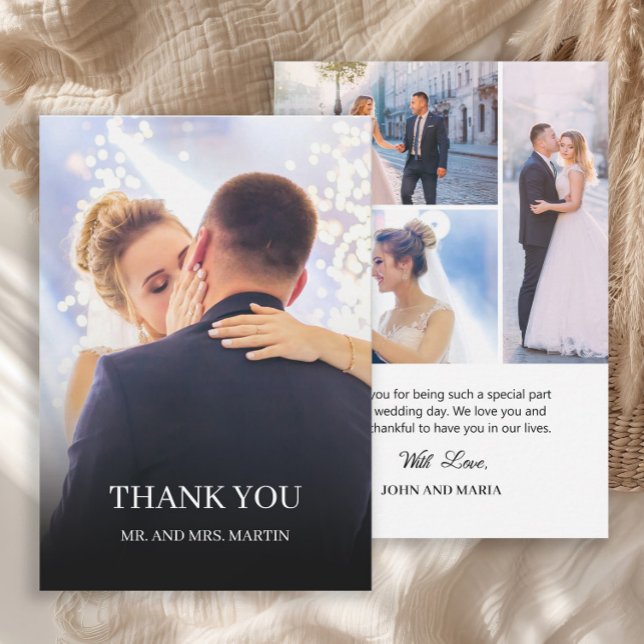 Romantic Wedding Photo Collage Thank You (Elegant wedding photo collage thank you card.)
